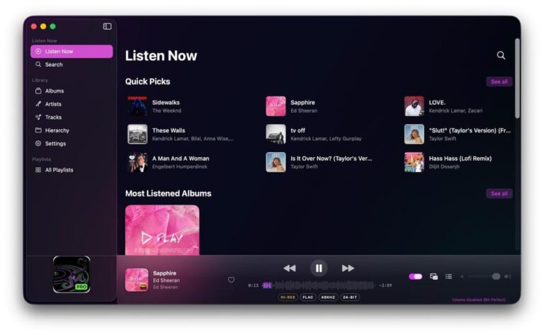 A screenshot of the YM Pro hi-res audio player for Mac