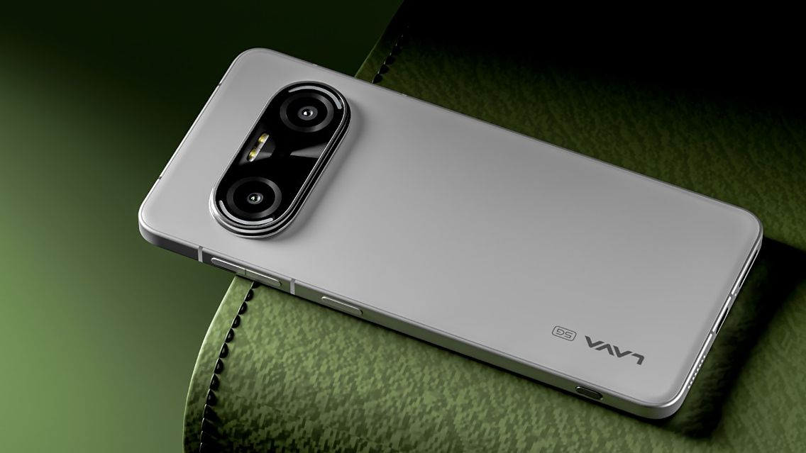 The Lava Agni 4N phone on a colored background