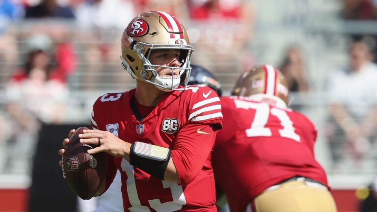 San Francisco 49ers quarterback Brock Purdy in action against the Denver Broncos