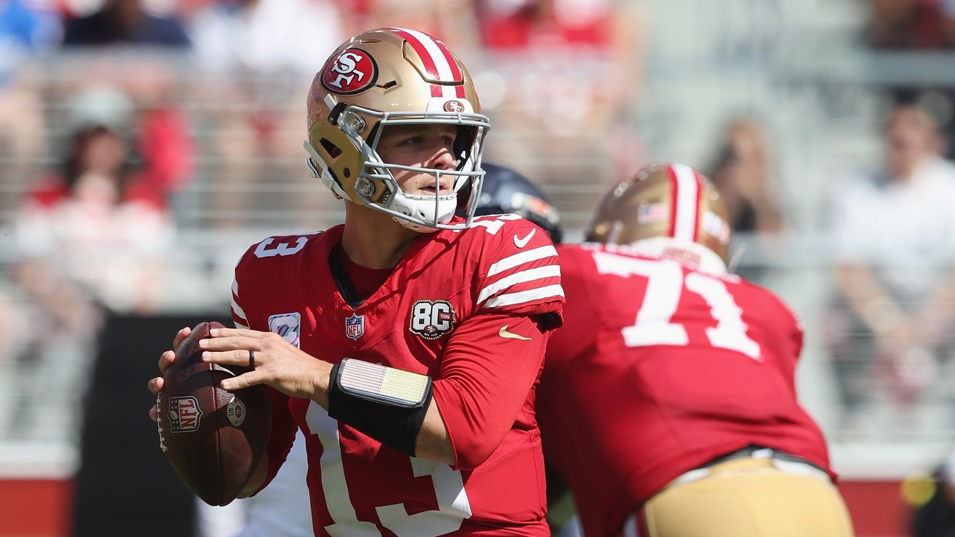 San Francisco 49ers quarterback Brock Purdy in action against the Denver Broncos