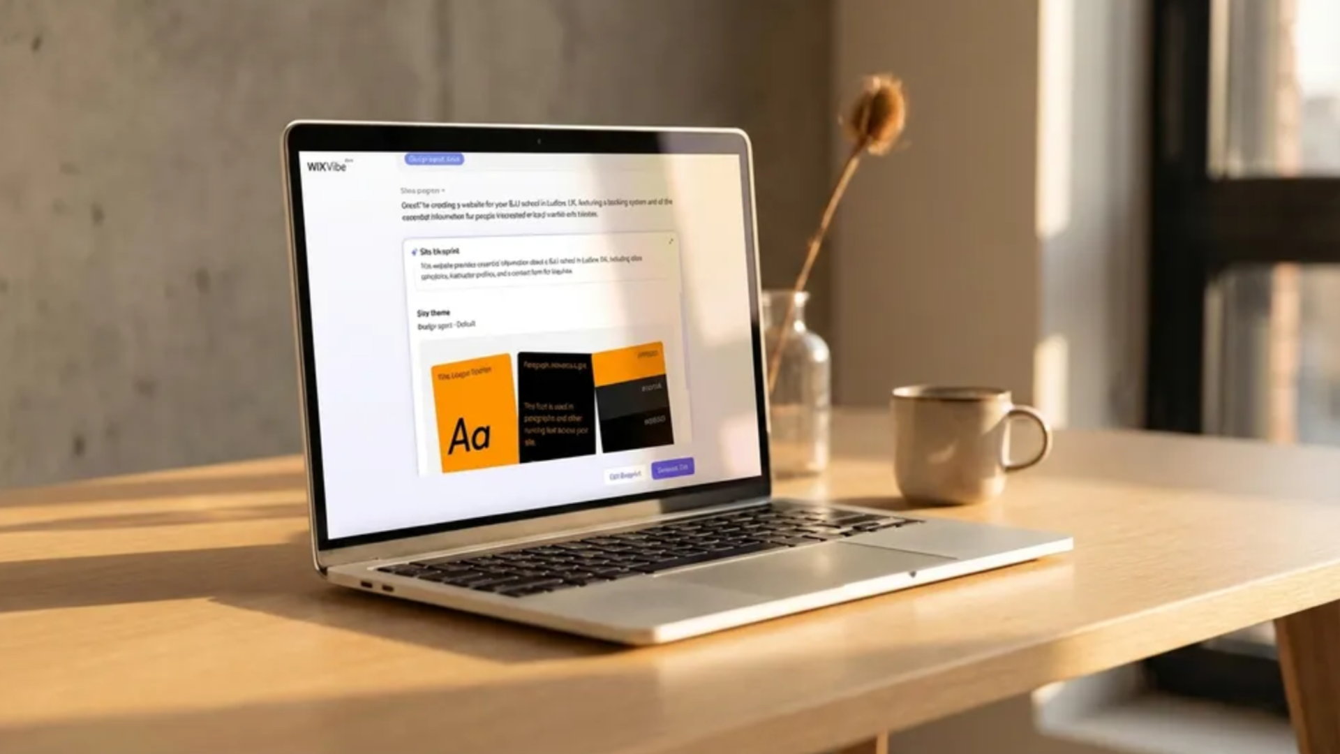 The Wix vibe coding website builder on a mac on a minimalist desk
