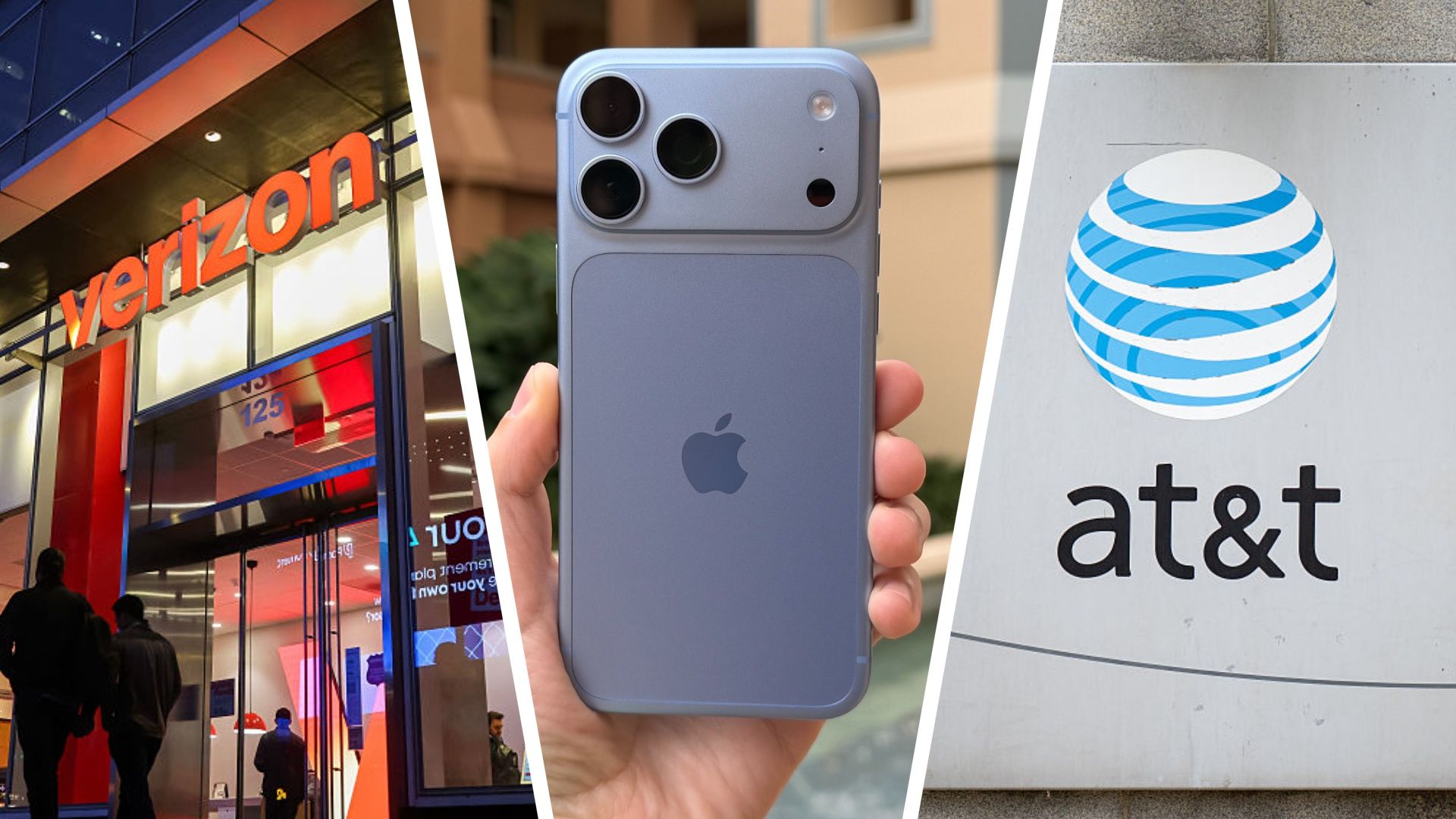 The iPhone 18 Pro alongside the Verizon and AT&amp;T logos