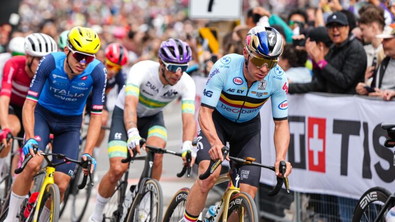 Remco Evenepoel of Belgium competes during an Elite Road Race in 2026.