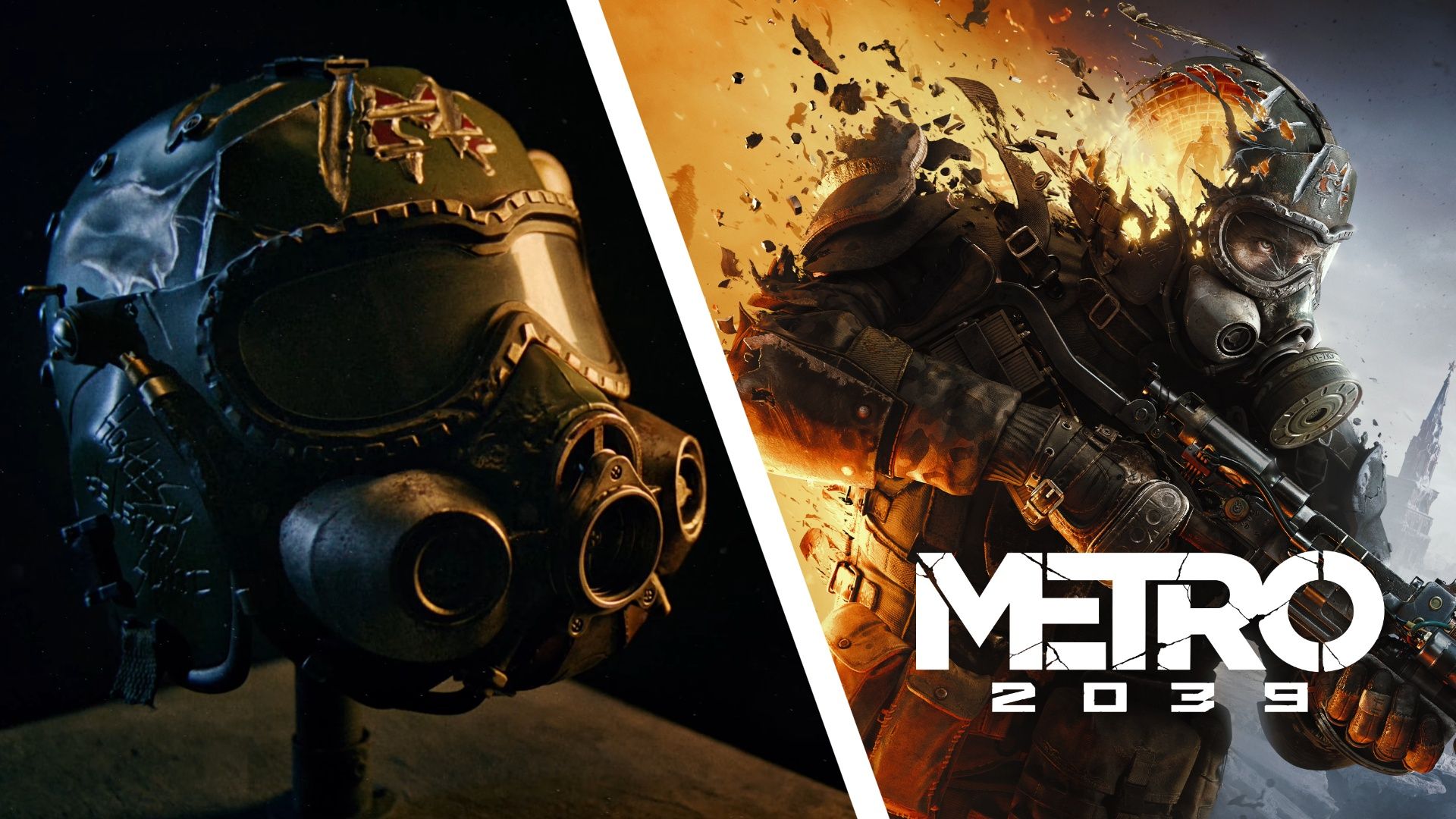 The wearable spartan helmet and some key art from the upcoming game Metro 2039