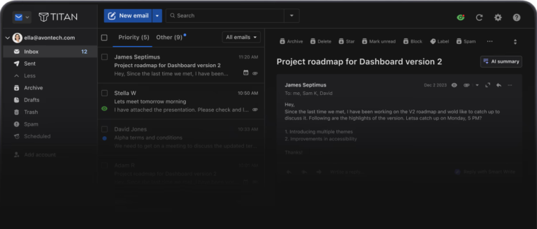 screenshot of titan email platform