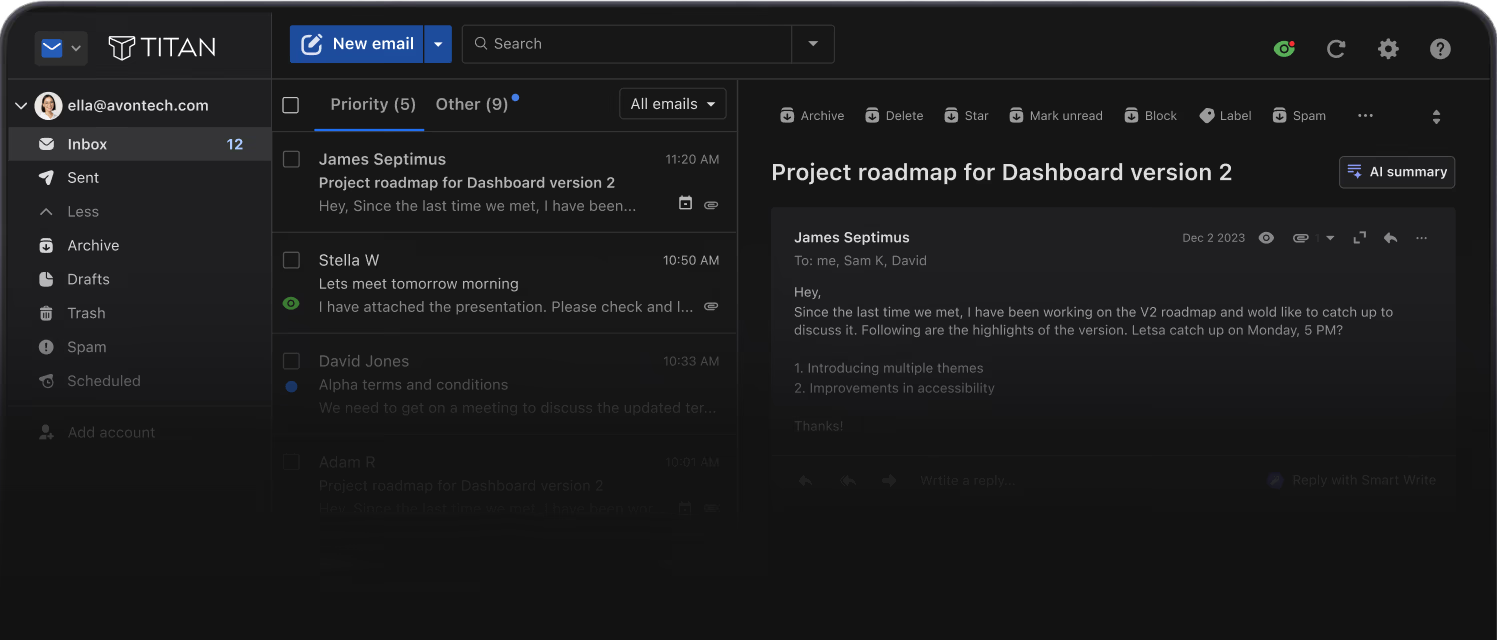 screenshot of titan email platform