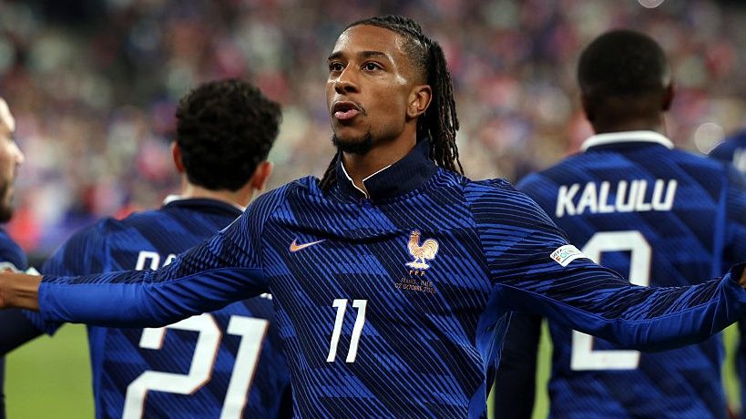 Michael Olise of France celebrates scoring his team’s first goal during the UEFA Nations League 2026/27 group phase match between France and Italy at Stade de France.