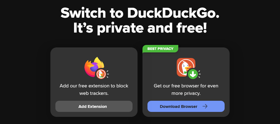 Website screenshot of DuckDuckGo (May, 2026)
