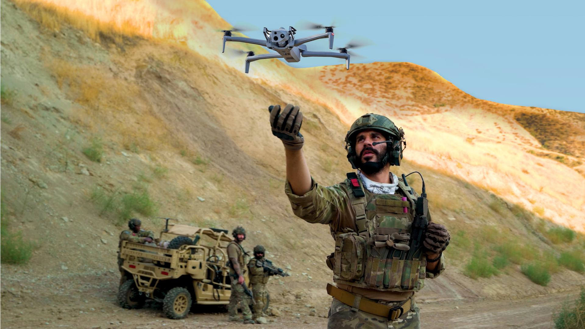 Soldier launches drone