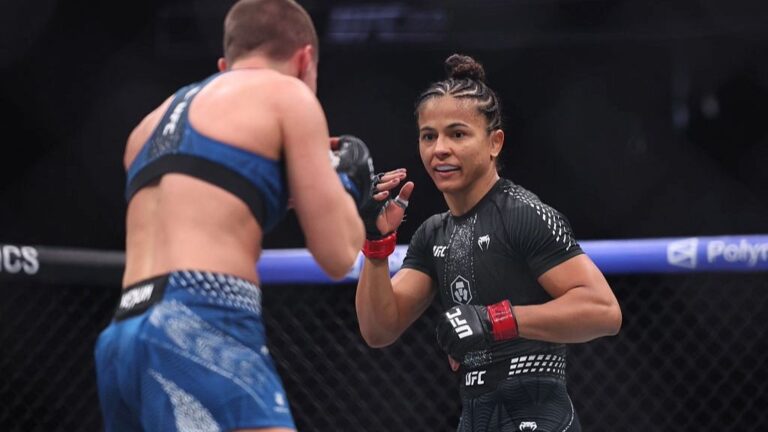 Natalia Silva takes part in a UFC fight