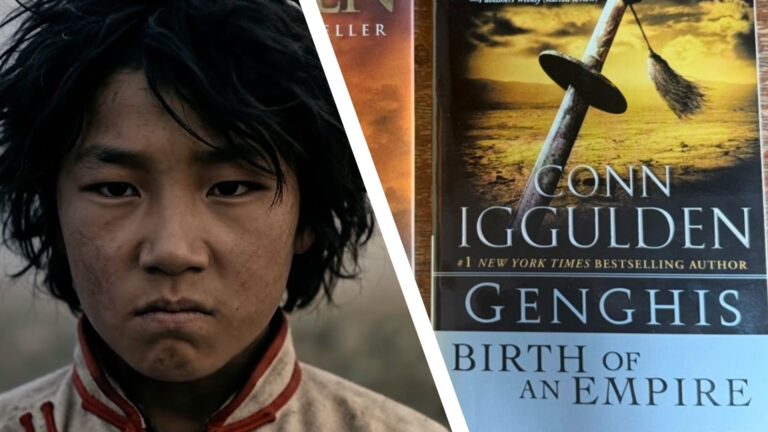 Split image showing AI character and a book cover.