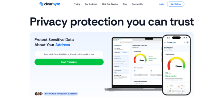 Website screenshot of ClearNym (June, 2026)