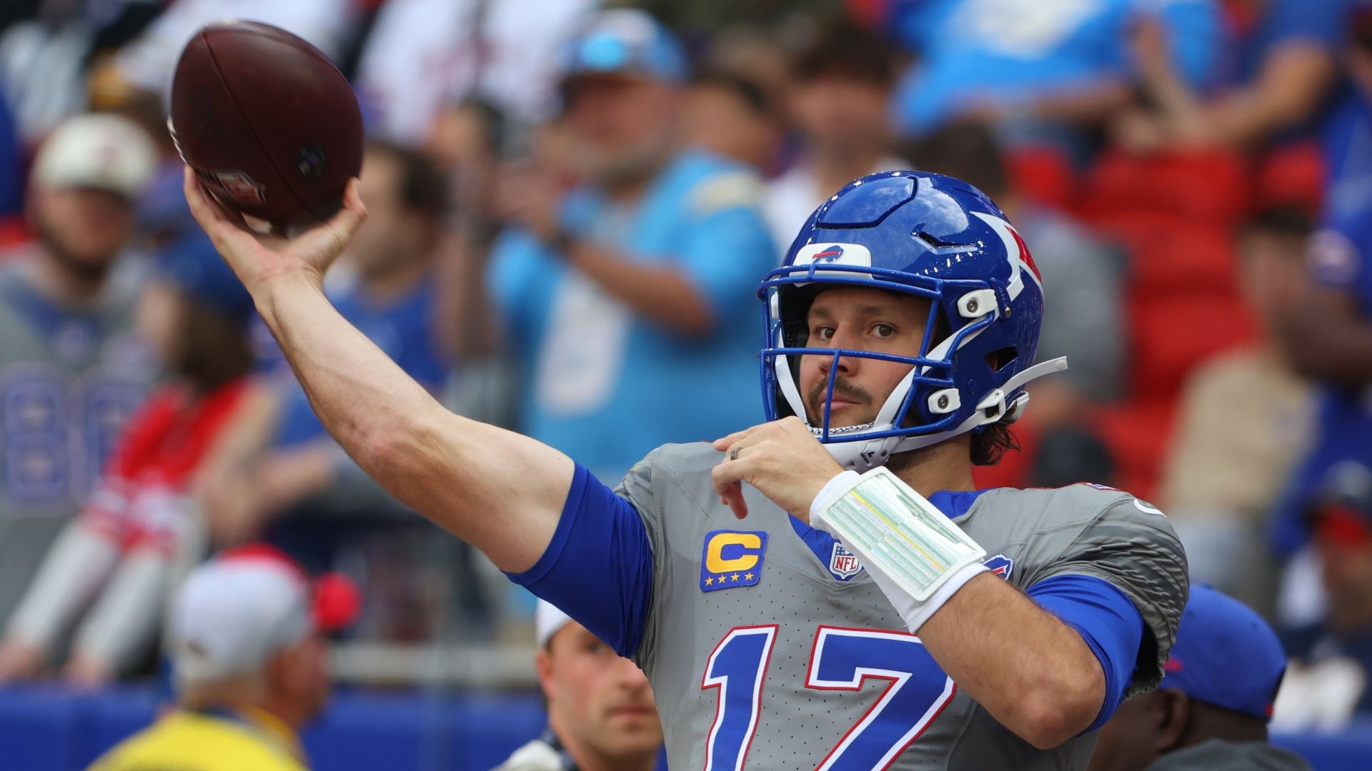 Buffalo Bills quarterback Josh Allen throwing the ball