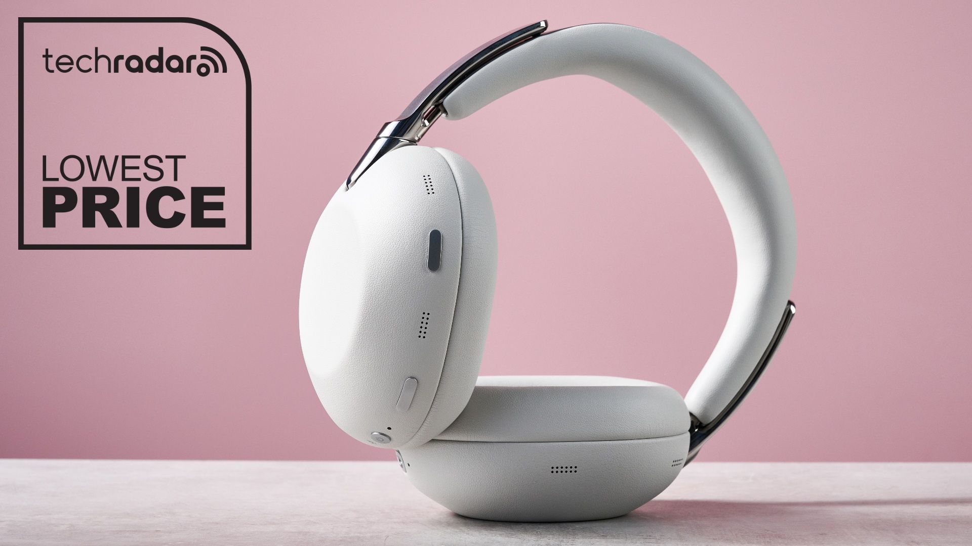 Sony 1000X The Collexion headphones on pink background with a badge that reads 'TechRadar: lowest price'