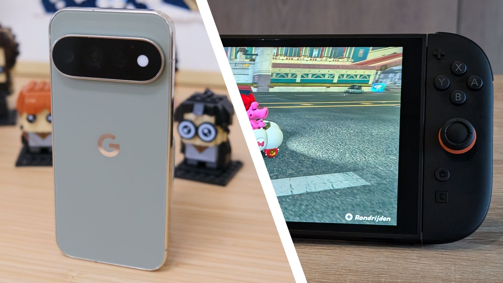 A Google Pixel 11 Pro XL and a Nintendo Switch 2 console